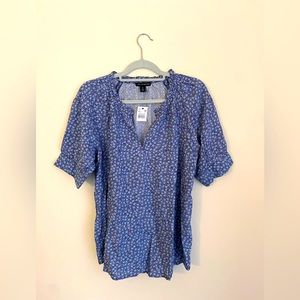 Blue floral short sleeve maternity blouse - A Pea in the Pod